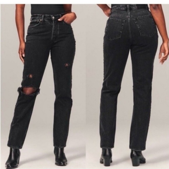 Abercrombie & Fitch Denim - Abercrombie & Fitch Black The Dad High Rise Distressed Jeans 28/6s